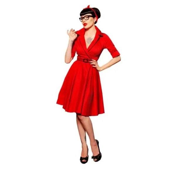 Haunted Housewife Swing Dress in Red by Deadly Dames designed Micheline Pitt XXL - Picture 1 of 7